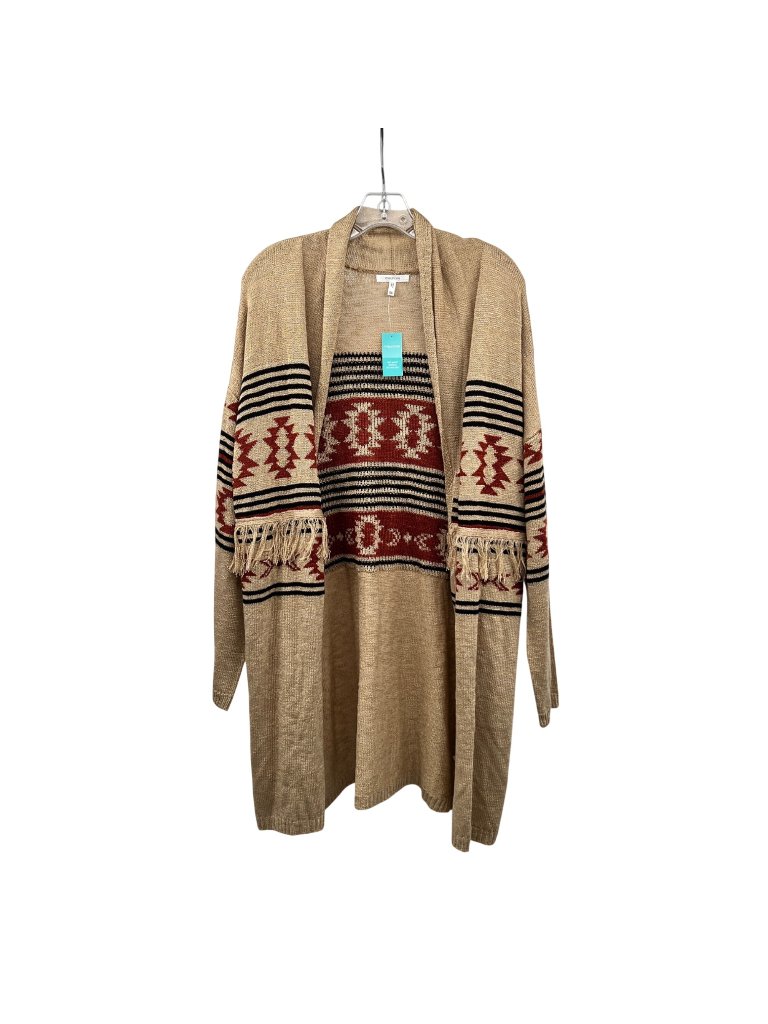 Maurices Aztec Print Duster Cardigan Open Front Fringe Tan/Multi Size 0x New